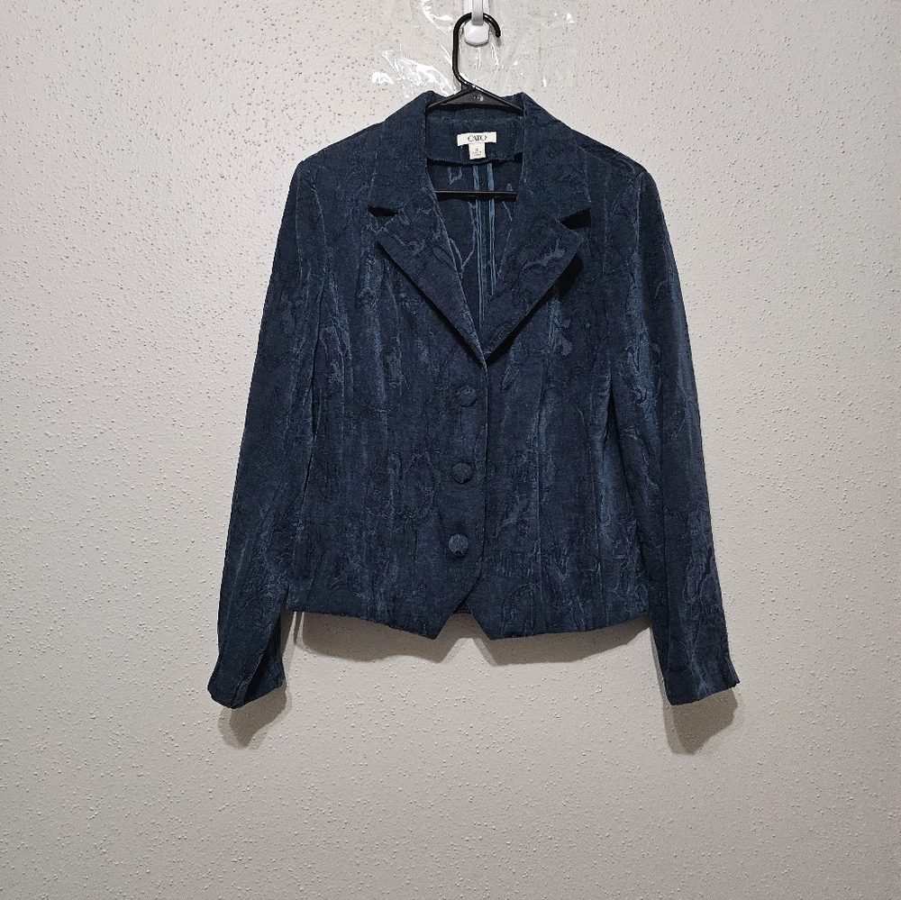 Cato Womens Blazer Jacket Size 14 Blue Floral Jacquard Textured Career Office